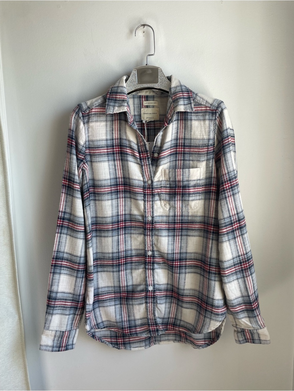 American Eagle Amazingly Soft Women’s Plaid Button-Up-Boyfriend Fit-XS